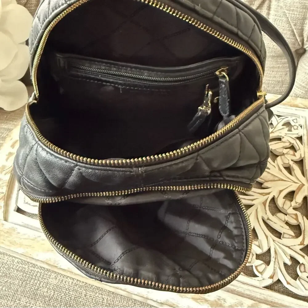 Michael Kors Black Quilted Backpack with Geometric Design